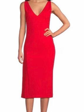 SPANX Red V-Neck Sleeveless Midi Sheath Dress